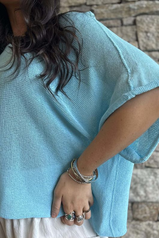 Conrad Boxy Cotton Knit Aqua